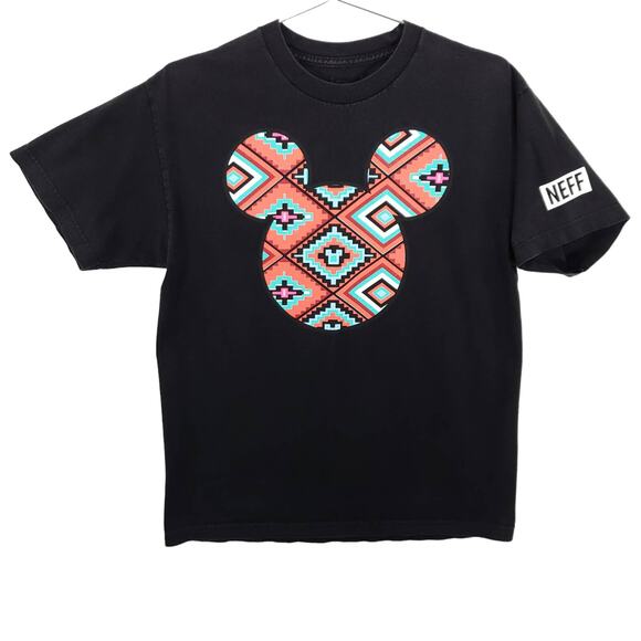 Disney Collection By Neff Mickey Mouse T Shirt Size M Black Limited Aztec Print - Picture 1 of 6